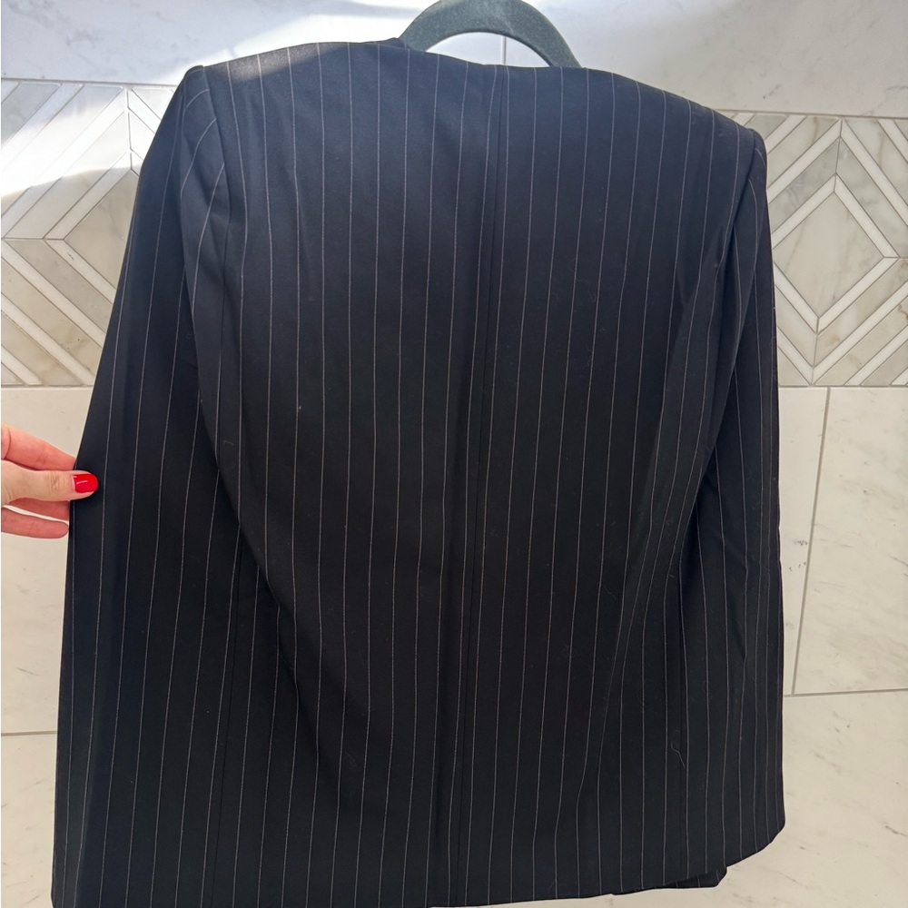 BCBG Black Pinstripe Blazer Cape Style - Picture 3 of 5